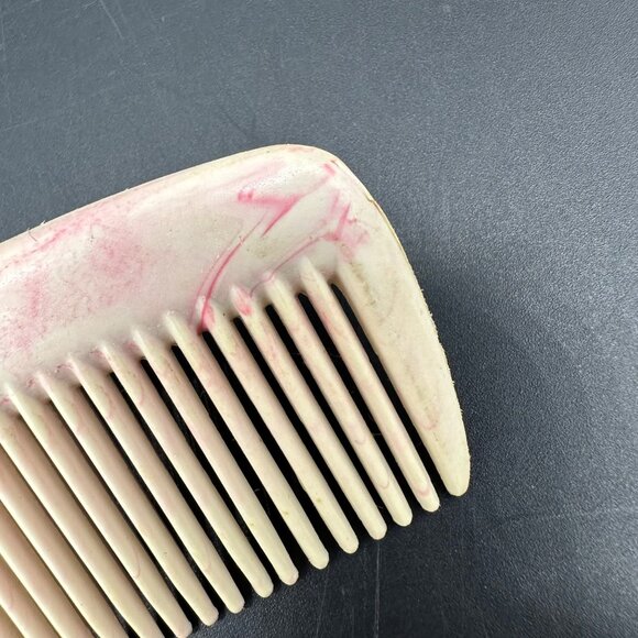 Vintage Plastic Hair Comb Pink White Marbled Swirl USA Retro Bathroom Vanity - Picture 5 of 9